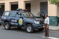 Closeup of black Tourism Police SUV car, Lima, Peru