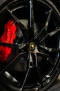 Closeup of a black wheel of a Lamborghini Royalty Free Stock Photo