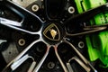 Closeup of a black wheel of a Lamborghini Royalty Free Stock Photo