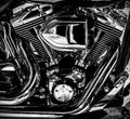Closeup black and white shot of a motorcycle engine Royalty Free Stock Photo
