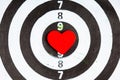 Closeup black white target with heart bullseye as love background Royalty Free Stock Photo