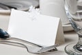 Closeup of blank place card on wedding table Royalty Free Stock Photo