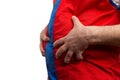 Closeup of bloated belly of hypermarket employee Royalty Free Stock Photo