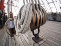 Closeup of block on old sailboat Royalty Free Stock Photo