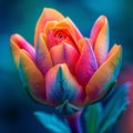 Closeup blossomed flower, multi colored bud, stunning and vibrant Royalty Free Stock Photo