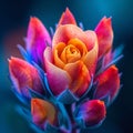 Closeup blossomed flower, multi colored bud, stunning and vibrant Royalty Free Stock Photo