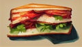 Closeup of blt sandwich made with bacon, lettuce and tomato on toasted whole grain bread on a wooden cutting board Royalty Free Stock Photo