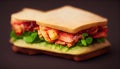 Closeup of blt sandwich made with bacon, lettuce and tomato on toasted whole grain bread on a wooden cutting board Royalty Free Stock Photo