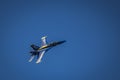 Closeup of a blue angle jet flying in a cloudless sky over Mercer Island, Washington