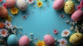 closeup blue background eggs flowers holding easter richly colored paid assets bad bunny color restoration streaming amazing Royalty Free Stock Photo