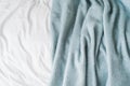 closeup of blue bed throw cover on mattress with bedding Royalty Free Stock Photo