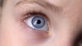 Closeup of blue child eye, concept of genetics inherited traits, innocent look Royalty Free Stock Photo