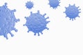 Closeup of blue coronavirus particles on white background with space for your text