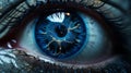 Closeup Of Blue Eye: A Stunning Visual Storytelling In Cybersteampunk Style