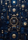 Closeup of blue and gold electronic circuit board time displacem Royalty Free Stock Photo