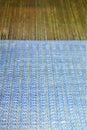 Closeup of Blue green hand-dyed textured warp and weft. Weaving. Handweaving. Textiles. Fiber. Royalty Free Stock Photo