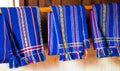 Closeup of blue handwoven blankets from Dalat, Vietnam.