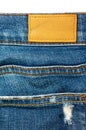 Closeup blue jeans with leather label Royalty Free Stock Photo