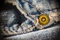 Closeup on blue jeans stitching and button Royalty Free Stock Photo