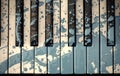 Closeup of blue painted old piano decorated Royalty Free Stock Photo