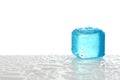 closeup of blue plastic ice cube with water Royalty Free Stock Photo