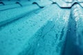 Closeup of Blue Roof Texture. Shot on Rainy Day or after stopped Rain Royalty Free Stock Photo