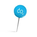 Closeup Of Blue Shiny Thumbtack With Co2 Icon Royalty Free Stock Photo