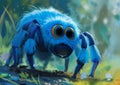 Vibrant Visions: A Closeup Look at a Spunky Blue Spider on a Flu Royalty Free Stock Photo