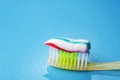 Closeup of blue toothbrush with toothpaste Royalty Free Stock Photo