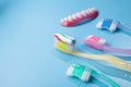 Closeup of blue toothbrush with toothpaste Royalty Free Stock Photo