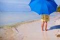 Closeup of blue umbrella in girl's hand on the Royalty Free Stock Photo