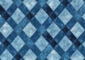 Closeup of a blue and white checkered quilt, with tight denim je Royalty Free Stock Photo