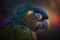 Closeup blue and yellow macaw parrot. Beautiful bird parakeet. Tropical feathers and plumage.