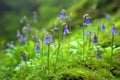 closeup of bluebell flowers growing on a natural green forest background Royalty Free Stock Photo