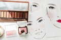 Closeup of blushers and eyeshadow on face charts Royalty Free Stock Photo