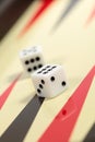 Closeup board backgammon game with two dices