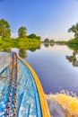 Closeup of Boat Fore Traveling Through the River with Water splashes From Starboard Side