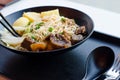 Closeup of a bowl of beef and vegetable stir fry Royalty Free Stock Photo