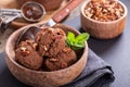 Closeup of a Bowl of Chocolate Ice Cream Royalty Free Stock Photo