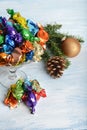 Closeup bowl of colorful christmas candy