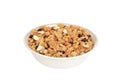 Closeup bowl of granola raisin almond cereal Royalty Free Stock Photo