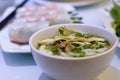 Closeup of a bowl of noodle soup