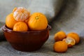 Closeup of a bowl of oranges and mandarins