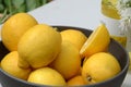 Closeup on bowl with yellow lemons