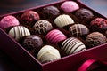 Closeup a box of assorted Valentines Day chocolates Royalty Free Stock Photo