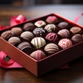 Closeup a box of assorted Valentines Day chocolates Royalty Free Stock Photo