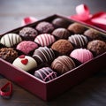 Closeup a box of assorted Valentines Day chocolates Royalty Free Stock Photo