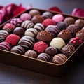 Closeup a box of assorted Valentines Day chocolates Royalty Free Stock Photo