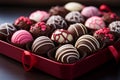 Closeup a box of assorted Valentines Day chocolates Royalty Free Stock Photo