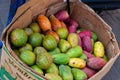 Closeup of a box of colorful Indian figs